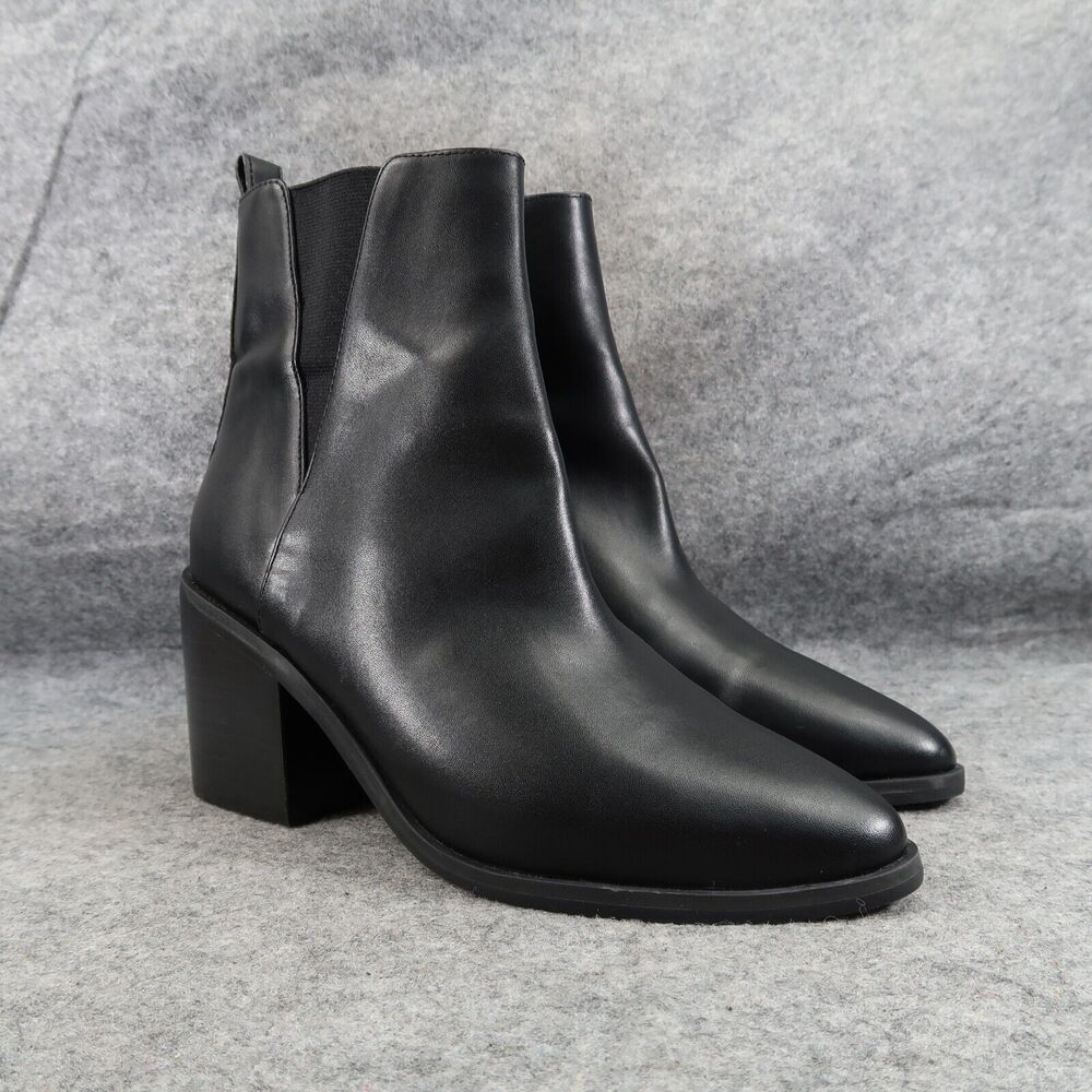 BP Shoes Womens 8 Booties Fashion Block Heel Black Classic Gore Panel Zip Baylee